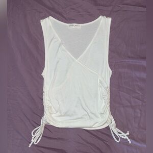 Boutique White Ruched Side Tie Cross Front Camisole